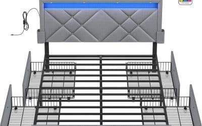 Test du lit double VASAGLE RMB826G01 avec LED et tiroirs intégrés