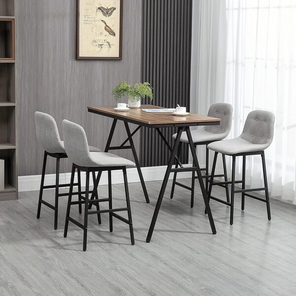 HOMCOM Ensemble table de bar avec tabouret de bar 5 pièces, table de cuisine, table de bistrot avec 4 chaises, table de bar pour cuisine, salon, métal, marron clair, 120 x 60 x 91 cm