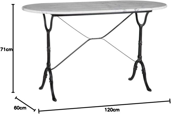 Lolahome Table de Salle à Manger Ovale en marbre et métal Vintage Noir/Blanc 120 x 60 x 71 cm