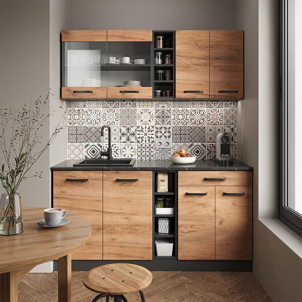 Vicco Cuisine R-Line, Chêne doré/Anthracite, 160 cm sans Plan de Travail