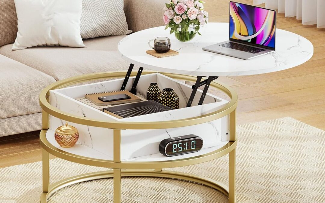 Test de la table basse ronde DWVO avec plateau relevable et compartiment caché