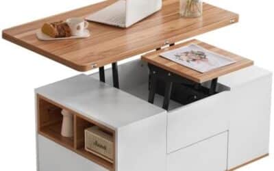 Test : table basse relevable blanche et chêne avec 3 tiroirs