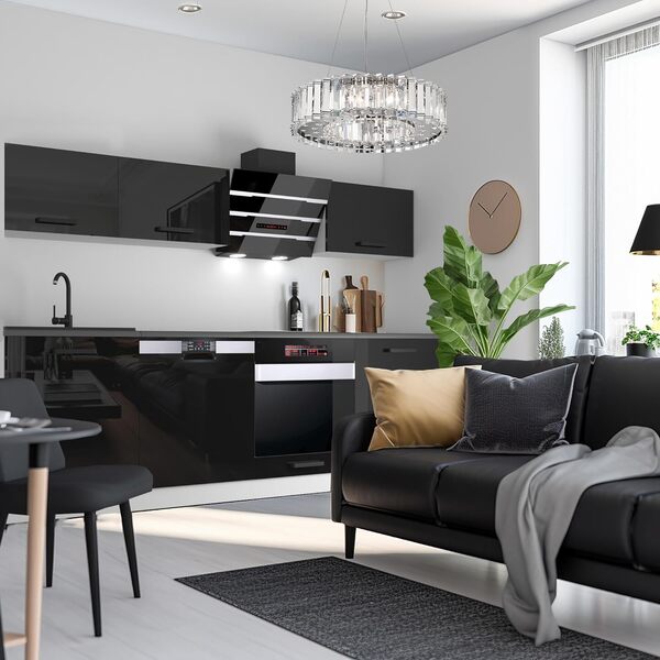 Belini Cuisine Equipee Complete Linda Muebles de Cuisine Complets - 240 cm. Cuisine Complete avec Plan de Travail, Noir très Brillant
