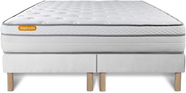 Septnuits Matelas 160x200 + Double sommiers 80x200 Memo Luxe Ressorts ensachés + mémoire de Forme 5 Zones de Confort Maxi épaisseur | Epaisseur : 26 cm | Confort : Equilibré