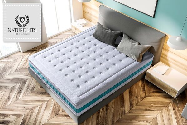 Matelas 180X200 cm Ferme Moyenne Haut Confort Double Hiver Été Noyau à Ressort Ensaché Ressorts Ensachés Mousse à Mémoire Couleur Gris Serene Hybrid Épaisseur 30 cm