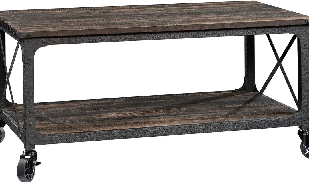 Test de la table basse Sauder Steel River, design chêne carbone