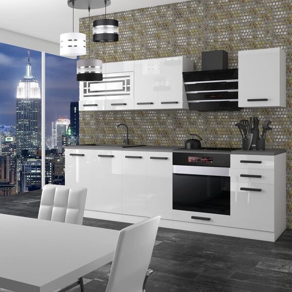 Belini Cuisine Equipee Complete Margaret Muebles de Cuisine Complets - 240 cm. Cuisine Complete sans Plan de Travail, Blanc très Brillant