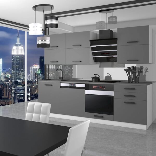 Belini Cuisine Equipee Complete Madison Muebles de Cuisine Complets - 240 cm. Cuisine Complete avec Plan de Travail, Argent Mat