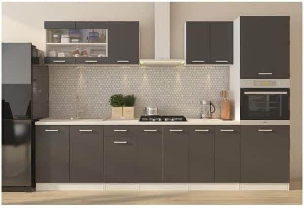 Ultra Cuisine Complete avec Colonne Four et Plan de Travail Inclus L 300 cm - Gris Mat