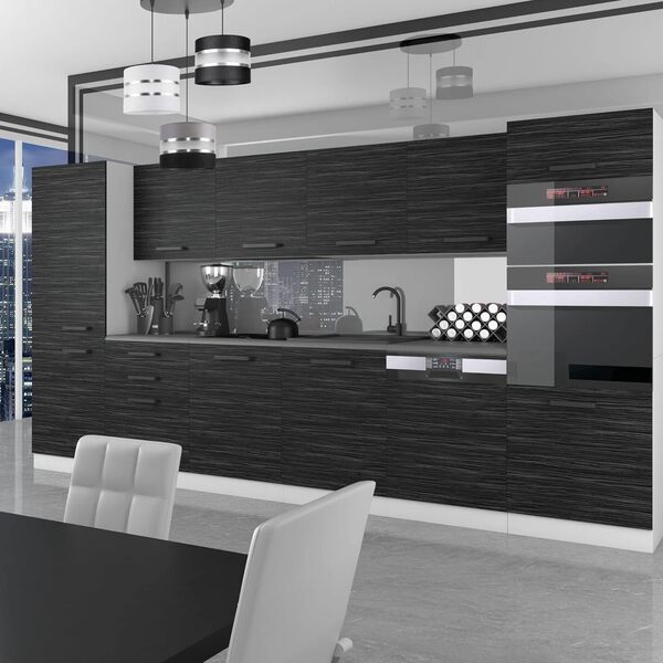 Belini Cuisine Equipee Complete Naomi Muebles de Cuisine Complets - 360 cm. Cuisine Complete avec Plan de Travail, ébène Royal