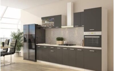 Test : cuisine complète ultra avec colonne four et plan de travail 300 cm – gris mat