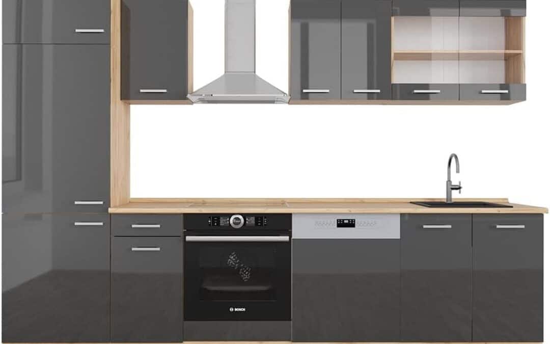 Test : cuisine Vicco R-Line 300 cm, élégance anthracite et chêne doré