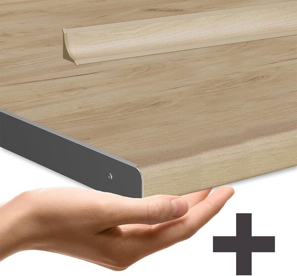 Vicco Cuisine en Angle R-Line, Béton/Blanc, 237 x 247 cm, PT Chêne