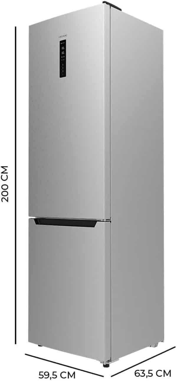 Cecotec Réfrigérateur Combiné 2 Portes Bolero CoolMarket Combi 356 Inox D. 356 L, Hauteur 200 cm et Largeur 60 cm, Basse Consommation, Système Multi Air Flow, Total No Frost, 2 Tiroirs. [Classe énergétique D]