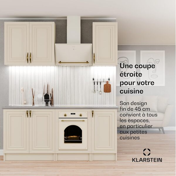 Klarstein Elizabeth Slim Four Encastrable 45 cm - 49 L, 9 Fonctions, Chaleur Tournante, Nettoyage Vapeur, Minuterie Numérique, Porte Amovible, Classe Énergétique A, Verre Trempé Noir