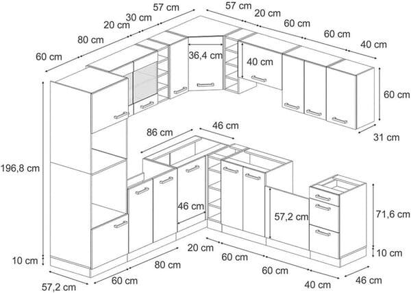 Vicco Cuisine en Angle R-Line, Chêne doré/Blanc, 237x247cm sans PT