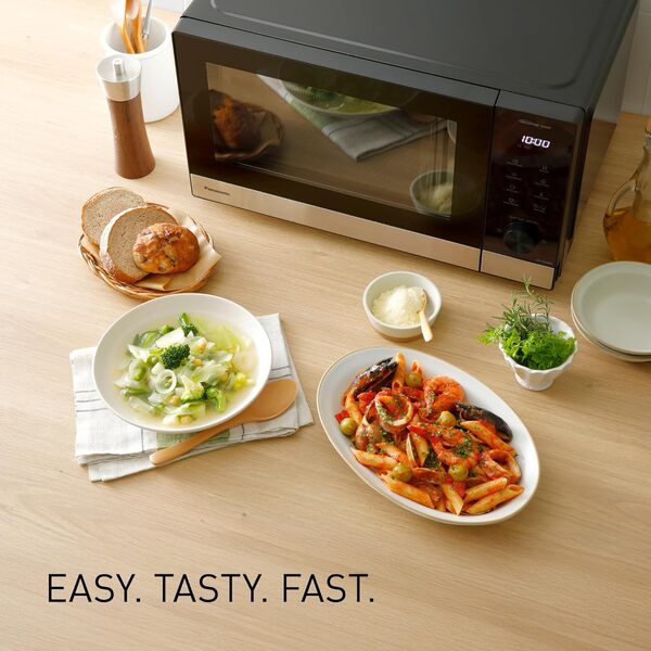 Panasonic NN-SD38QSEPG 29L Solo-Mikrowelle, 1000 W, automatisches Auftauen, 11 automatische Programme, Timer, Schwarz & Edelstahl (NN-SD38QSEPG)