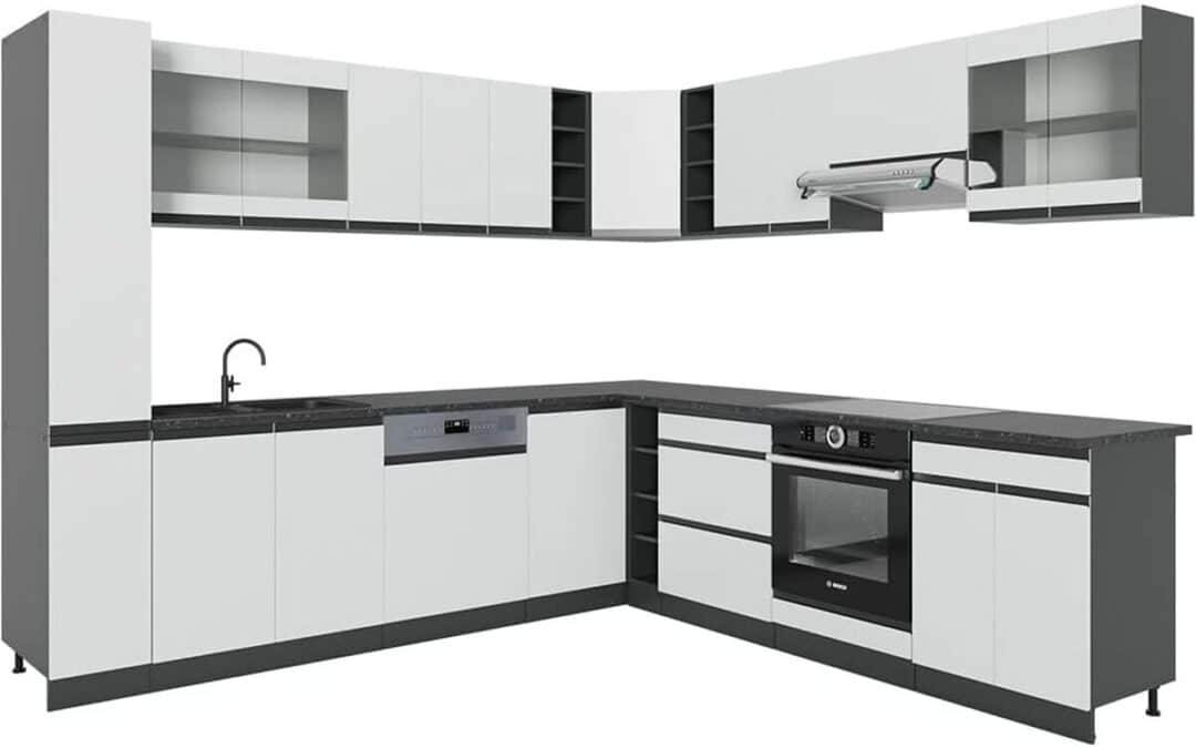 Test de la cuisine en angle Vicco R-Line blanc/anthracite 257 x 277 cm