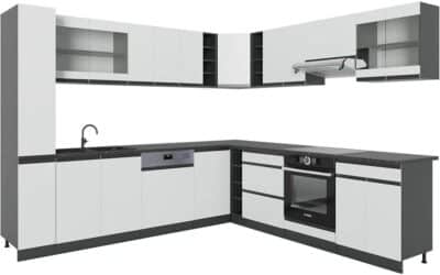 Test de la cuisine en angle Vicco R-Line blanc/anthracite 257 x 277 cm