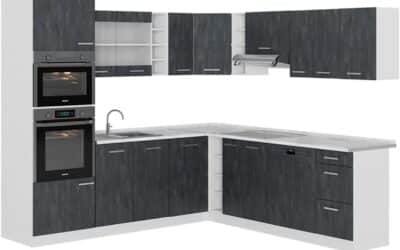 Test de la cuisine en angle Vicco R-Line noir béton/blanc 237 x 247 cm sans plan de travail