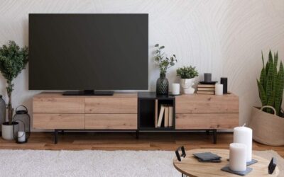 Test du meuble TV NOLA : design chêne et noir, 3 abattants