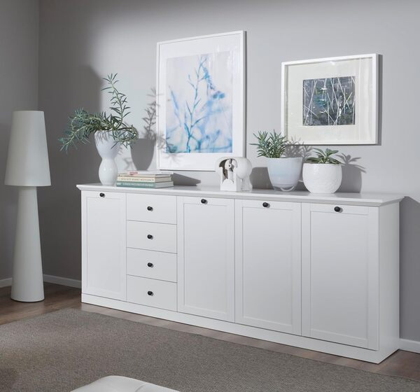 trendteam smart living Buffet de Salon avec Espace de Rangement, Blanc, Weiß Dekor, 195 x 88 x 219 cm