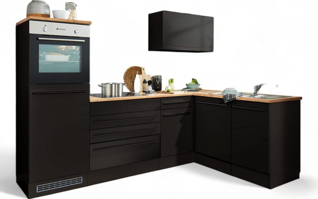 Test de la cuisine d'angle Jazz 6 en noir mat et chêne lanzelot