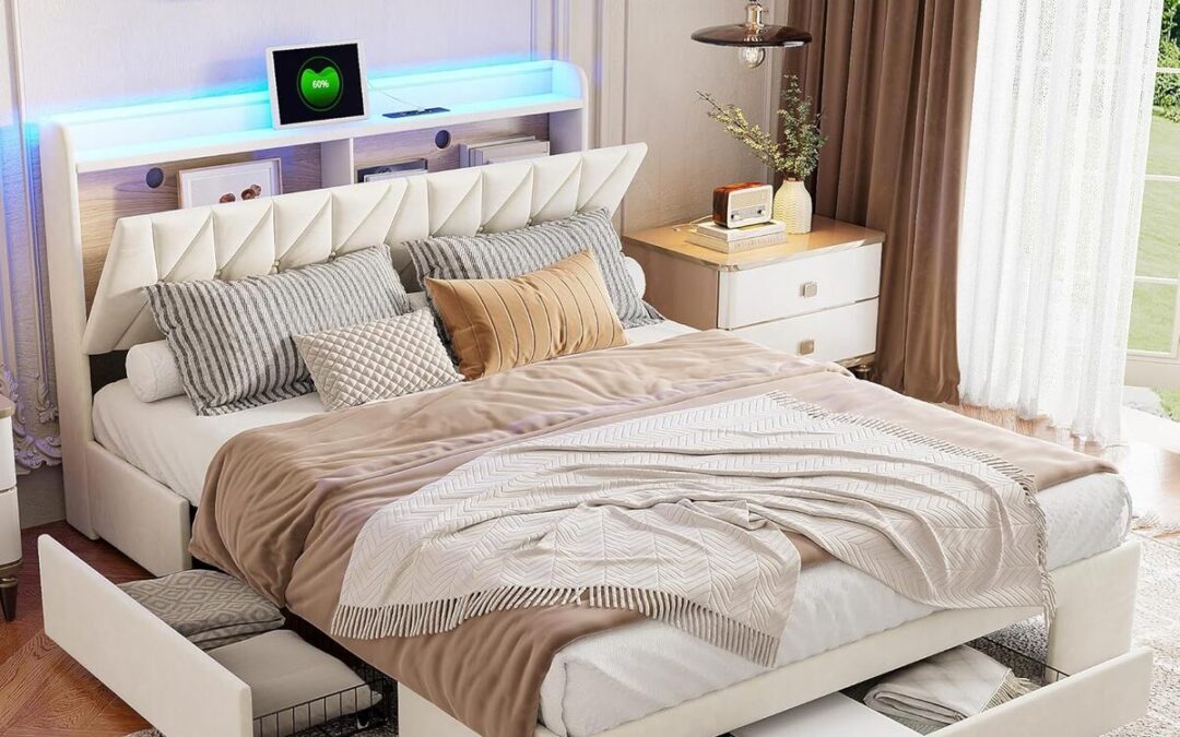 Test du lit capitonné Générique 160x200 avec LED et tiroirs