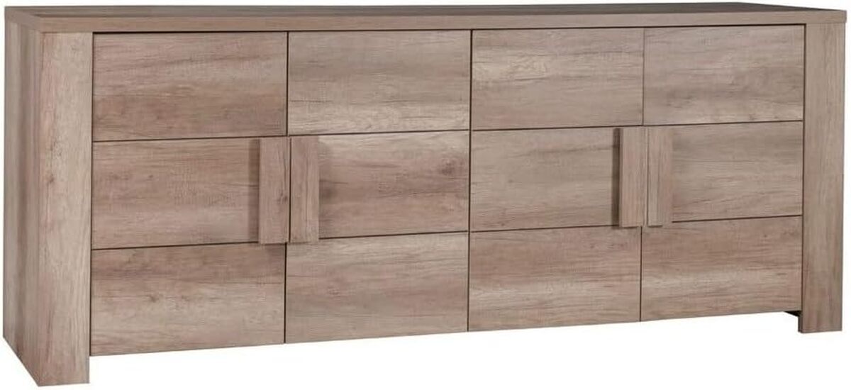 Vitrine Grande Taille FARRA - 2 Portes Vitrées + 2 Portes Bois Chêne Clair - 120x195x47 Cm - Rangement Et Exposition