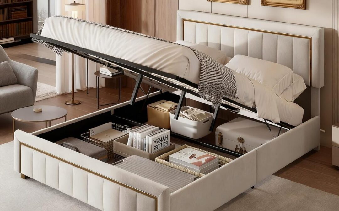 Test : lit coffre HYNHXBP 160x200 cm avec tête de lit velours beige