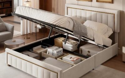 Test : lit coffre HYNHXBP 160×200 cm avec tête de lit velours beige