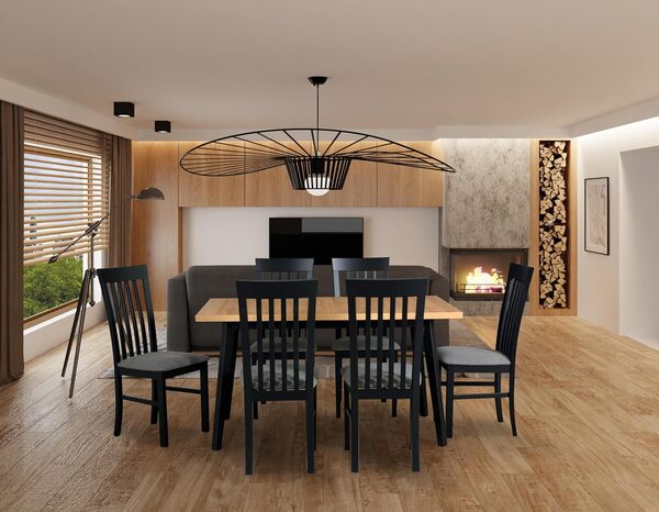 Table à manger extensible - Rectangulaire - Table de salle à manger - Table de cuisine - Pieds en bois noir - Plateau de table artisanal - Style moderne - Pour 6 à 10 personnes - 80 x 140