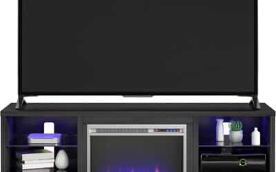 Test du meuble TV Ameriwood Lumina avec cheminée 70″ aspect chêne noir