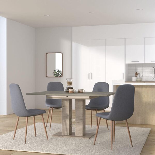 Hela Tische, Helena Table Coulissante Avec Piètement À Colonnes, Matériau Dérivé Du Bois Avec Revêtement En Mélamine, Décor Chêne San Remo, Extensible Avec Coulisse Synchrone 140-220 x 90 cm