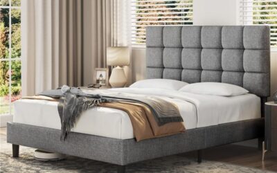 Test lit double Yaheetech 160×200 cm : confort et élégance gris clair