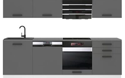 Test Belini cuisine équipée Linda : meubles de cuisine 240 cm, argent mat