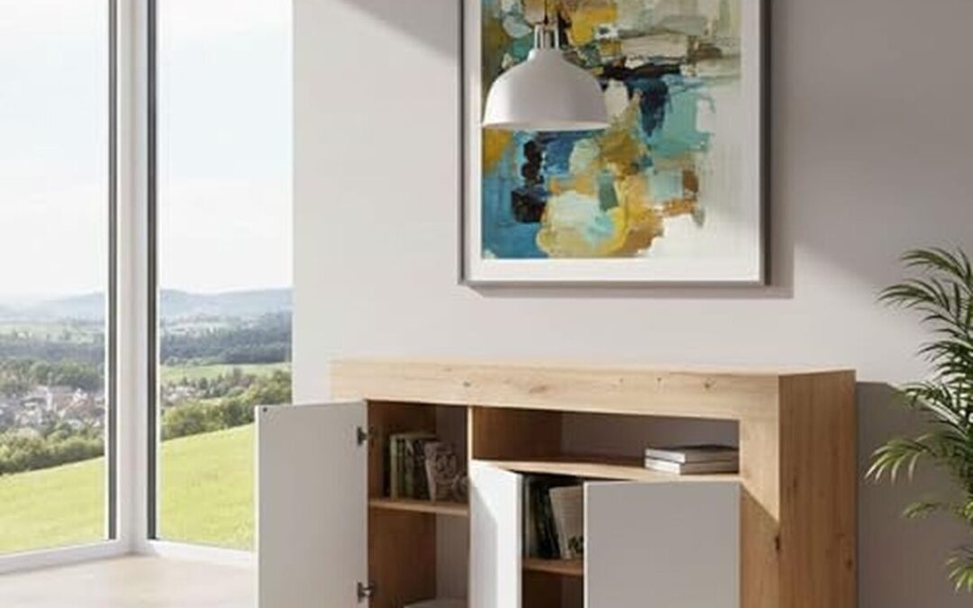 Test : buffet Thornton Dmora, design moderne chêne noué et blanc