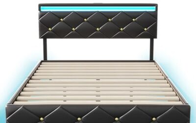 Test : lit 2 personnes LED 160×200 cm avec tête réglable et effet suspension