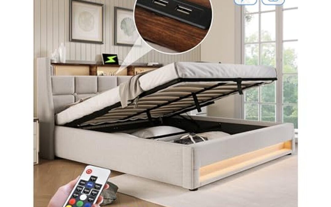 Test lit coffre LED 140x200 : confort et rangement moderne