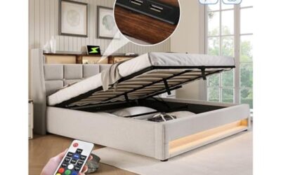 Test lit coffre LED 140×200 : confort et rangement moderne