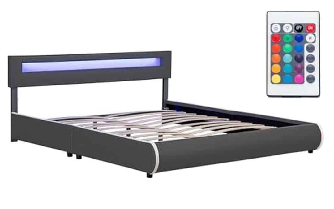 Test : lit rembourré Juskys Sevilla avec LED et sommier à lattes